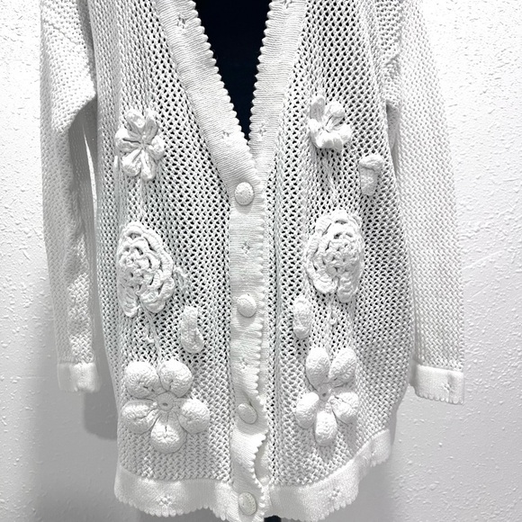 Express Tricot vintage white Floral Cardigan Sweater L - Picture 5 of 11